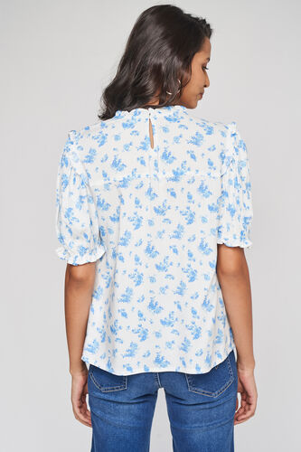 Blue Floral Blouson Top, Blue, image 3